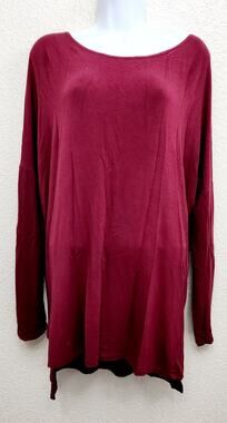Emma's Closet Burgundy Red Round Neck Long Sleeve Top Large Lightweight Stretch